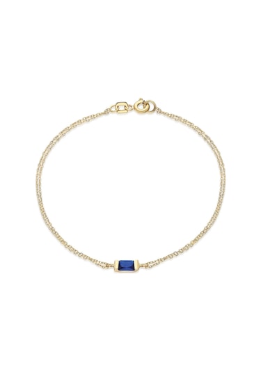 Safir Renkli 14 Ayar Altın Baget Bileklik Sarı Altın
