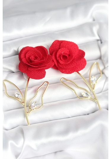 Dodes Dodes Pirinç Gold Renk Kırmızı Gül Model Kadın Küpe Tg27bkp11370 Çok Renkli