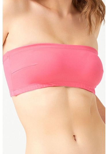 Straplez Crop Top Büstiyer Pembe Pembe