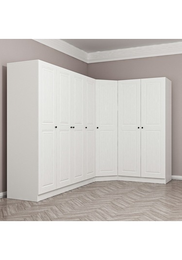 Minar Kale190 7 Kapaklı 2ç Köşe Dolap Beyaz Mebran 210cm Beyaz