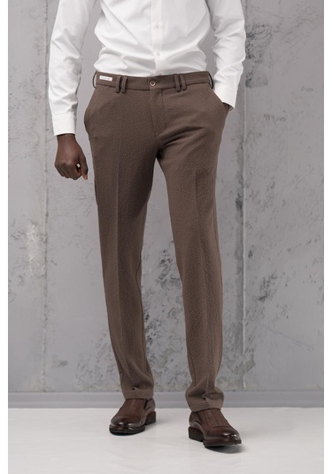 Ecer Regular Fit Yan Cepli Kışlık Gofre Kumaş Pantolon Kahverengi