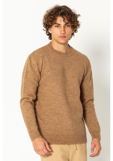 Erkek Kaşmir Dokulu Bisiklet Yaka Şık Triko Kazak Camel