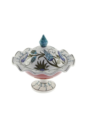 Otantik Çini Turkuaz Lale Dekorlu Şekerlik 21x30 Cm Dir