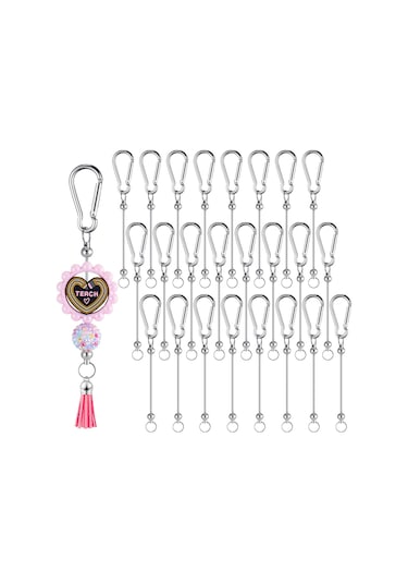 Gatherco 24 Parça Boncuklu Anahtarlık Çubuğu Gümüş Boncuklu Anahtarlık Toplu Dıy Boş Anahtarlık Çubuğu Boncuklu Kancalı Anahtarlık Dıy İçin