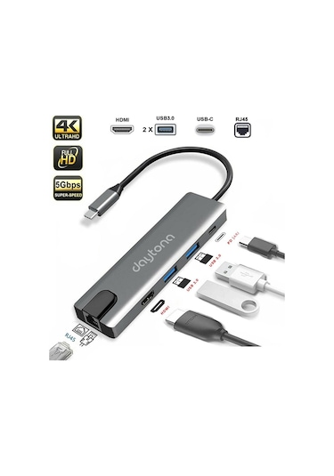 DAYTONA FC55 5IN1 HUB TYPE-C TO 2-USB 3.0 HDMI GIGABIT ETHERNET