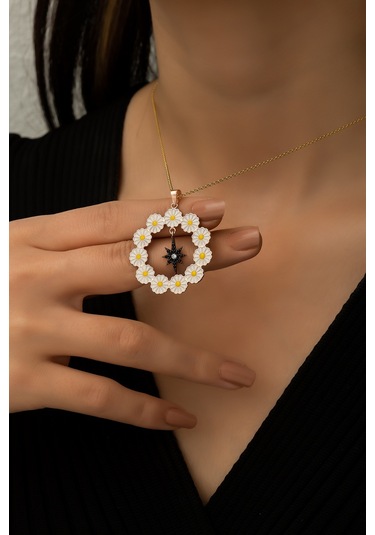 Papatya Silver Papatya Çemberi Siyah Kutup Yıldızı Sallantılı Gümüş Kolye UVPS100513