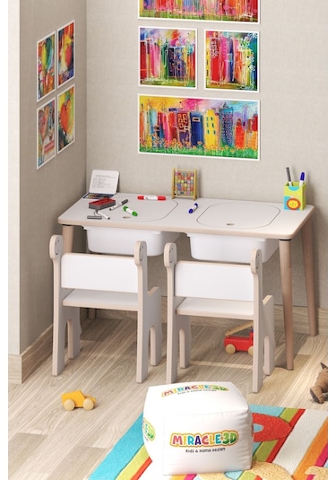 Miracle 3d Çocuk Çalışma Masası Aktivite Masası Beyaz
