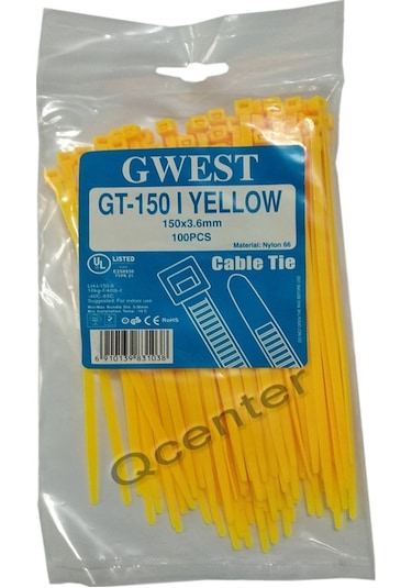 Gwest 3.6x150mm 15cm Sarı Renkli Plastik Kablo Bağı 100 Adet Sarı