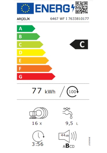 Arçelik 6467 WF I 6 Programlı 16 Kişilik Bulaşık Makinesi