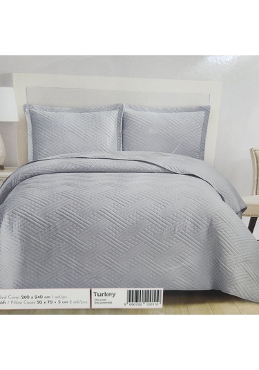 Washed Çift Kişilik Yatak Örtüsü Mozaik Gri Gri