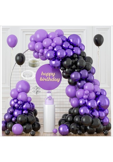 30 Adet Pastel Mor, 30 Adet Metalik Mor, 30 Adet Pastel Siyah Balon Çok Renkli