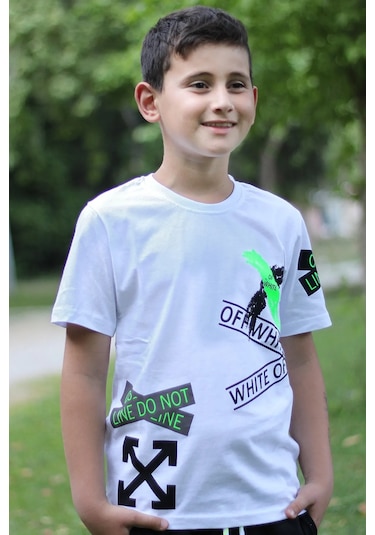 X Baskılı %100 Pamuk Erkek Çocuk T-shirt 9-16 Yaş Beyaz