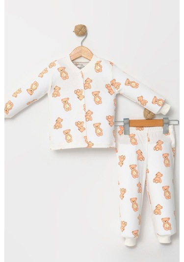 Kız Çocuk Desenli Pamuklu 2'li Pijama Takımı KREM Krem