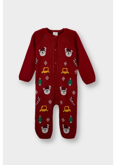 Defacto Erkek Bebek Yenidoğan Yeni Yıl Baskılı Triko 2li Tulum F3235a525wnrd79 Kırmızı-rd79