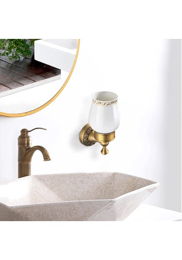 Monyee Duvar Tipi Antika Bronz Banyo Rafı - Çelik Malzeme, Taşlı Desen, Geniş Kapasite, Kolay Kurulum Beyaz