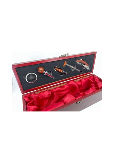 Şarap Tirbüşon Aksesuar Seti 5'li - Kiraz Ağacı Kırmızı