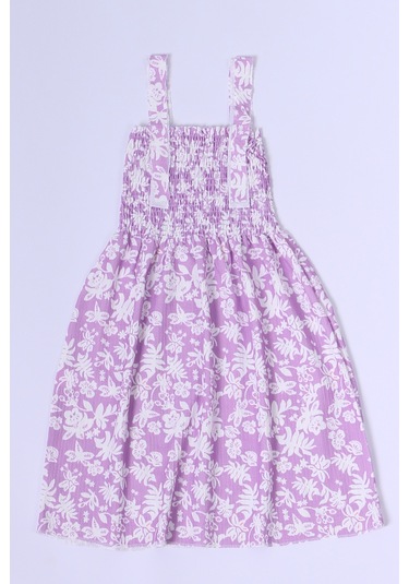 Kız Çocuk Askılı Elbise Çiçek Desenli B35 Hcm00119 Lila - Pembe