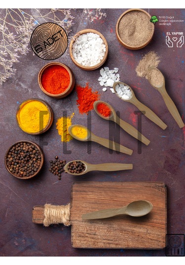 Gürgen El Yapımı Tahta Ahşap 6'lı Baharat Ölçü Reçel Kaşığı 11cm