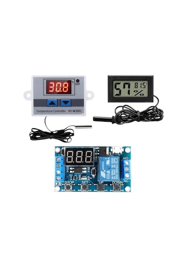 Kuluçka Makinesi Seti - 3 Parça - W3001 Termostat 220v - Isı Nem Ölçer - Zaman Rölesi-4926