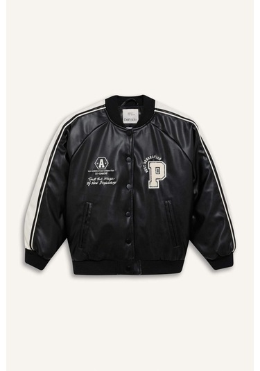 DeFacto Kız Çocuk Su İtici Kolej Yaka Bomber Mont D6924A825SPBK27 Siyah