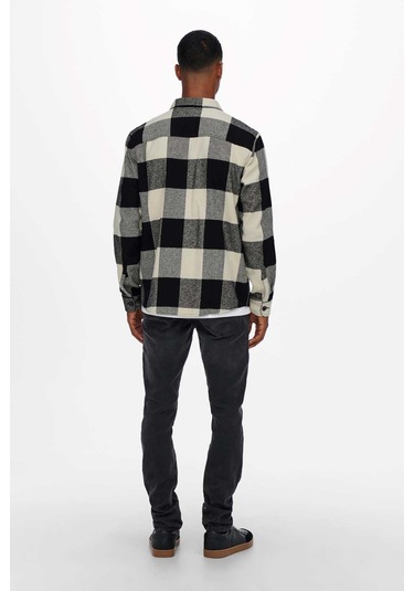 Only & Sons Erkek Onsmılo Kareli Çift Cepli %100 Pamuk Gömlek 22019854 Siyah