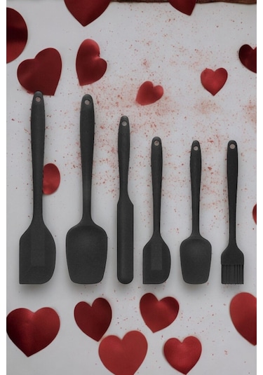 Hitfoni Yanmaz Yapışmaz Silikon Spatula Seti 6 Parça Siya