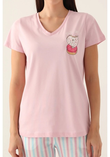 Arnetta 2888 Pamuklu Kısa Kol Kadın Pijama Takımı Toz Pembe