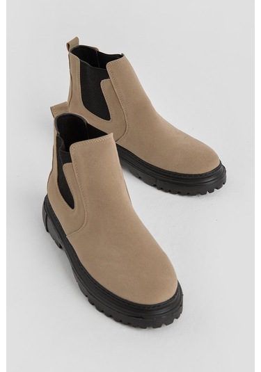 Kalın Faylon Hafif Taban Yanları Lastikli Erkek Vizon Chelsea Bot Tberk205 Vizon