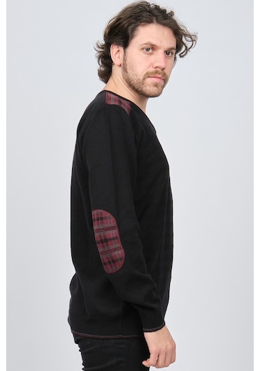 Desen Triko Erkek V Yaka Saf Yün Kazak 0246538 Siyah Siyah