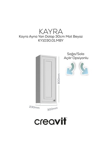 Creavit Kayra Ayna Yan Dolabı 30cm Mat Beyaz Mat Beyaz