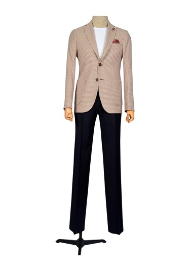 Kare Kazayağı Desen Mono Yaka Çift Düğme Ceket Slim 001