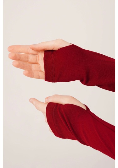 Uzun Kollu Basic Bordo Bluz Bordo