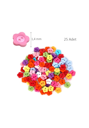 Çiçek Renkli Düğme Renkli Papatya Düğme 1,4 Cm - 25 Adet