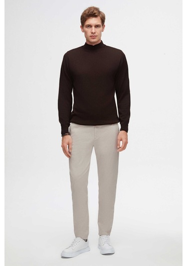 Ds Damat Regular Fit Kahverengi Düz Örgü Yarım Balıkçı Yünlü Triko Kazak 3hf062436275m Kahve