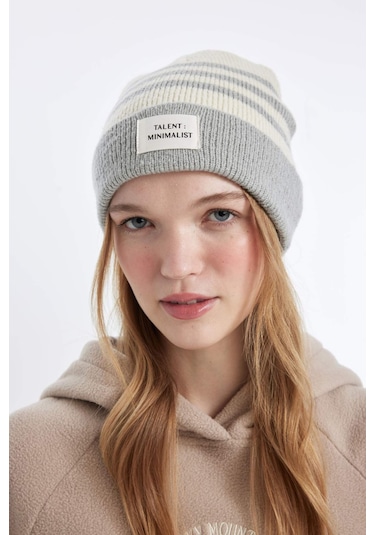 DeFacto Kadın Dokuma Etiketli Çizgili Bere A5636AX24WNGR105