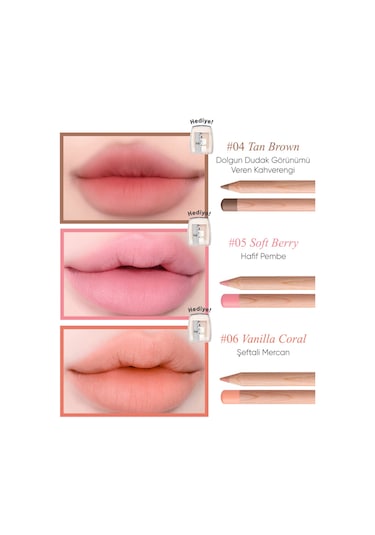 Kremsi e Sahip Dudak Kalemi Ve Kalemtıraş Seti Clıo Velvet Lip Pencil Set 05 Soft Berry 05