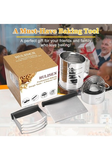 Maoyaya Pasta Kesici, Hamur Blenderi, 3'lü Un Eleği, Bisküvi Kesici, Paslanmaz Çelik 4 Parça Pişirme Seti Çelik