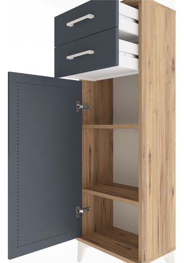 Arges Dolap 2 Raflı 2 Çekmeceli Tek Kapaklı 44x30x134 Çam-ant... Çam