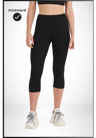 Kadın Siyah Yüksek Bel Toparlayıcı Kapri Tayt Dar Paça Karyoka Dikiş Detaylı Capri 1020 SiYAH