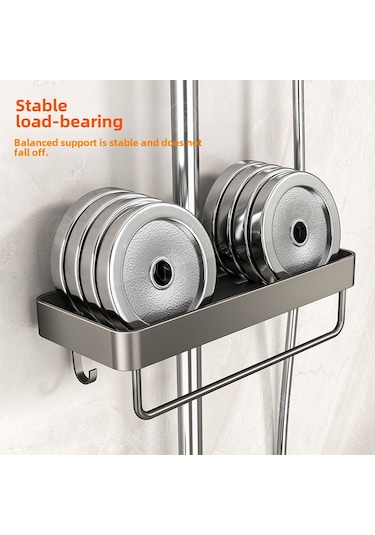 Mufunye Banyo Duş Rafı, Aluminyum Malzeme, Delme Yok Kurulum, Kaldırım Deseni, Ev/hotel Kullanıma Uygun, Siyah-gri, Tek Katlı Diğer