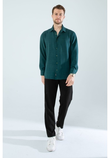 Rahat Kesim Keten Dokulu Gömlek Nefti