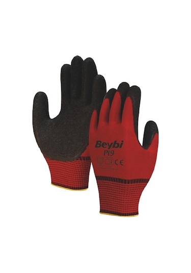 Beybi Pl9 Polyester Örme Eldiven Kırmızı-Siyah No:10