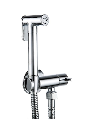 Spiralli Taharetmatik Pirinç Taharet El Duşu Askılı Ara Musluk Set 100 Krom