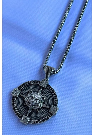 Kurt Pusula El İşçiliği Paslanmaz Çelik Zincir Erkek Kolye Gümüş