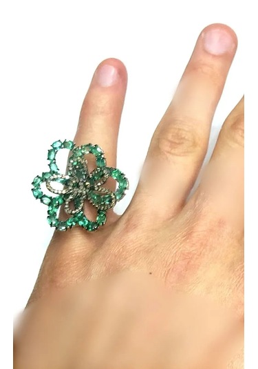 925 Ayar Gümüş Zümrüt Elmas Yüzük 280 Gümüş