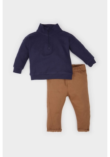 DeFacto Erkek Bebek 2'li Takım Dik Yaka Fermuarlı Sweatshirt Beli Lastikli Alt A8288A524WNBG710 Bej DeFacto Erkek Bebek 2'li Takım Dik Yaka Fermuarlı Sweatshirt Beli Lastikli Alt A8288A524WNBG710 Bej
