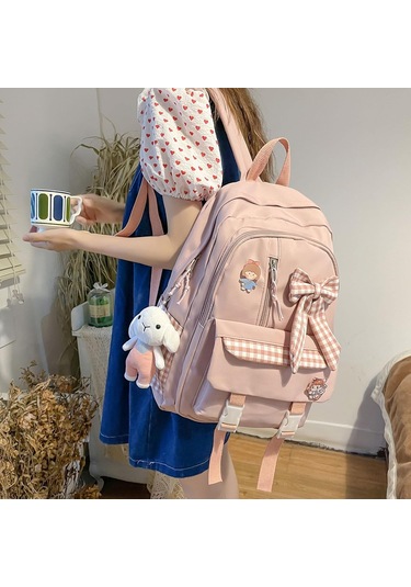 Kawaii Sırt Çantası Sevimli Aksesuarlar İle Günlük Kitap Çantaları Dizüstü Bilgisayar Çantası Seyahat Day Packs Pink Pembe