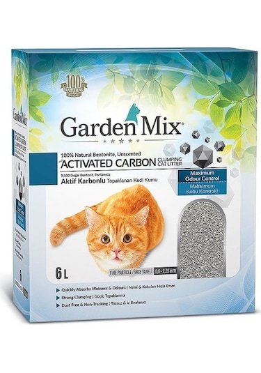 Garden Mix Aktif Karbonlu Kokusuz Topaklaşan Bentonit Kedi Kumu 6 L