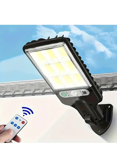 108 Cob Led Kumandalı Güneş Enerjili Hareket Sensörlü Bahçe Garaj Sokak Aydınlatma Lambası Sokak Lambası Çok Renkli