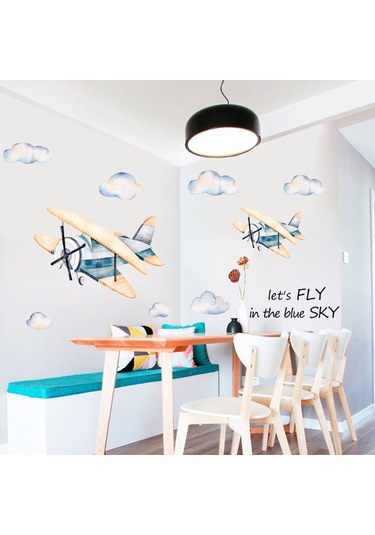 Xiyyadms Pvc Çocuk Odası Duvar Sticker - Uçak Ve Bulut Desenli, 86x140cm, Kolay Yapıştır, Dekoratif Ve Onarıcı, Multifarbe, Ev/anaschool Uygun Çok Renkli